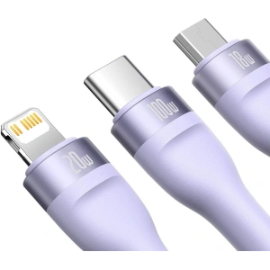 Kabel 3w1 Baseus Flash Series II USB-C/USB-A  - USB-C, Lightning, micro USB 100W 1,5m fioletowy