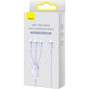 Kabel 3w1 Baseus Flash Series II USB-C/USB-A  - USB-C, Lightning, micro USB 100W 1,5m fioletowy