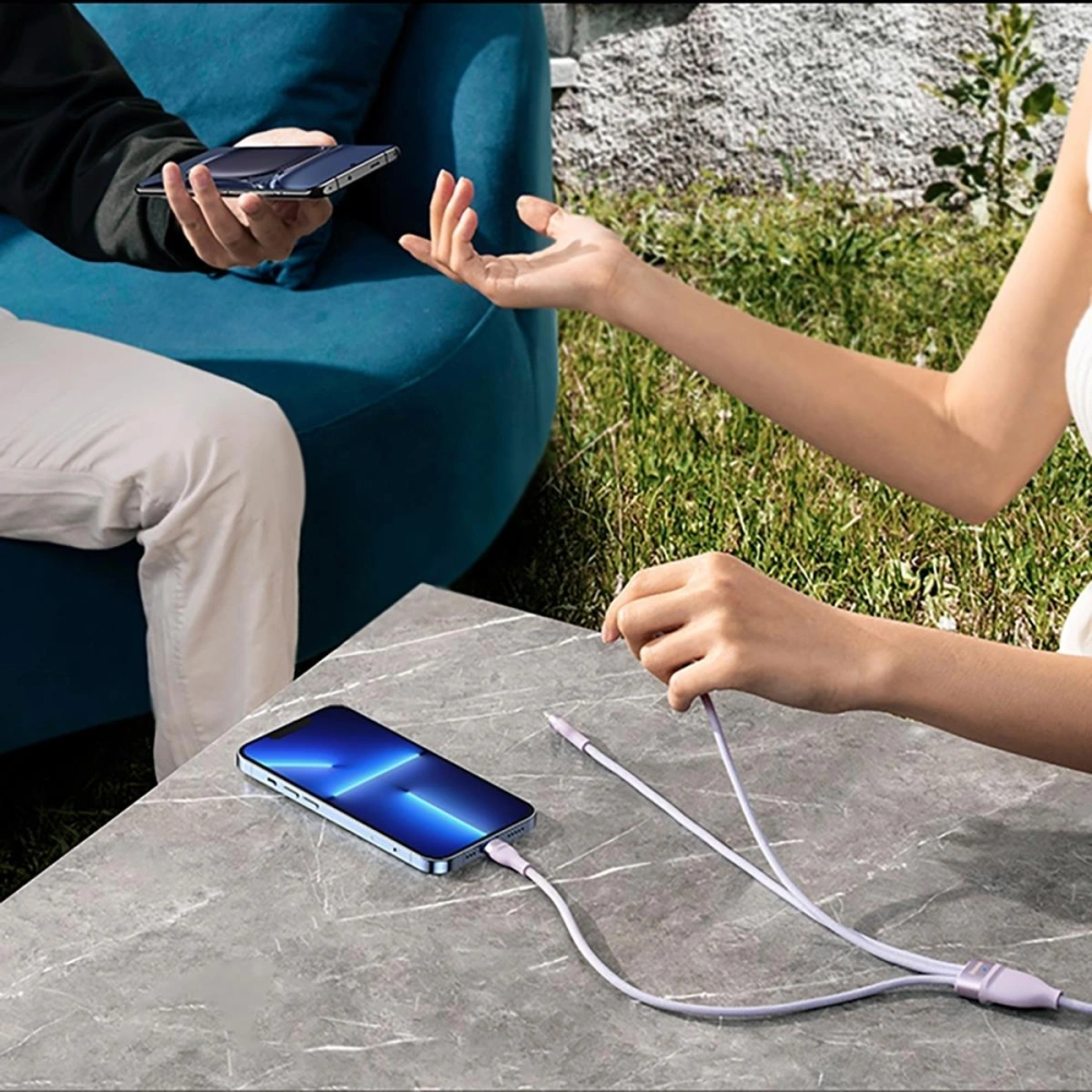 Kabel 3w1 Baseus Flash Series II USB-C/USB-A  - USB-C, Lightning, micro USB 100W 1,5m fioletowy