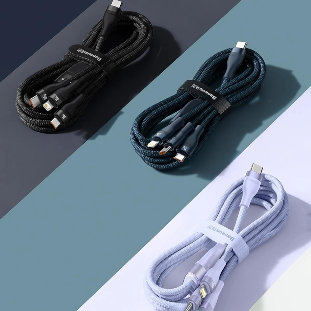 Kabel 3w1 Baseus Flash Series II USB-C/USB-A  - USB-C, Lightning, micro USB 100W 1,5m fioletowy