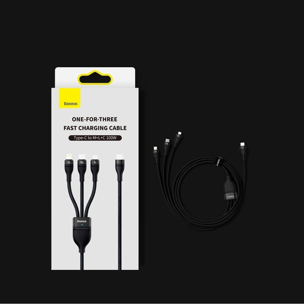 Kabel 3w1 Baseus Flash Series II USB-C/USB-A  - USB-C, Lightning, micro USB 100W 1,5m fioletowy