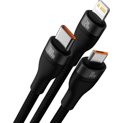 Buy Baseus Flash Series II USB Type C / USB Type A cable - USB Type C / Lightning / micro USB 100 W 1.2 m black - BSU3332BLK - {ean13} - Home Screen Store Europe