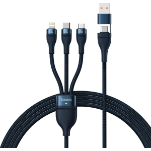 Kabel 3w1 Baseus Flash Series II USB-C/USB-A - USB-C, Lightning, micro USB 100W 1,2m modrý