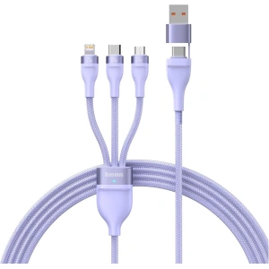 Kabel 3w1 Baseus Flash Series II USB-C/USB-A - USB-C, Lightning, micro USB 100W 1,2m fialový