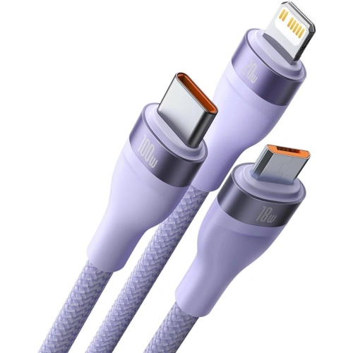 Kup Kabel 3w1 Baseus Flash Series II USB-C/USB-A - USB-C, Lightning, micro USB 100W 1,2m fialový - BSU3334PRP - {ean13} - Sklep Home Screen