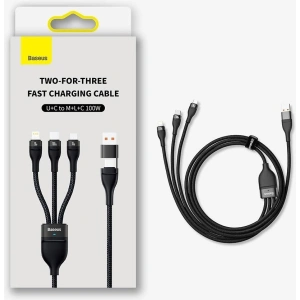 Kabel 3w1 Baseus Flash Series II USB-C/USB-A  - USB-C, Lightning, micro USB 100W 1,2m fioletowy