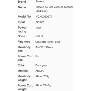 Buy Baseus A7 mini car vacuum cleaner 90 W 6000 Pa dark gray - BSU3335GRY - {ean13} - Home Screen Store Europe