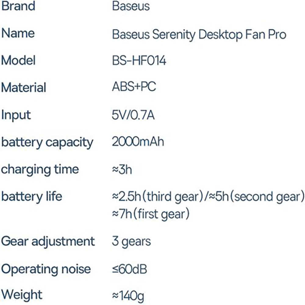 Wentylator biurkowy Baseus Serenity Fan Pro biały