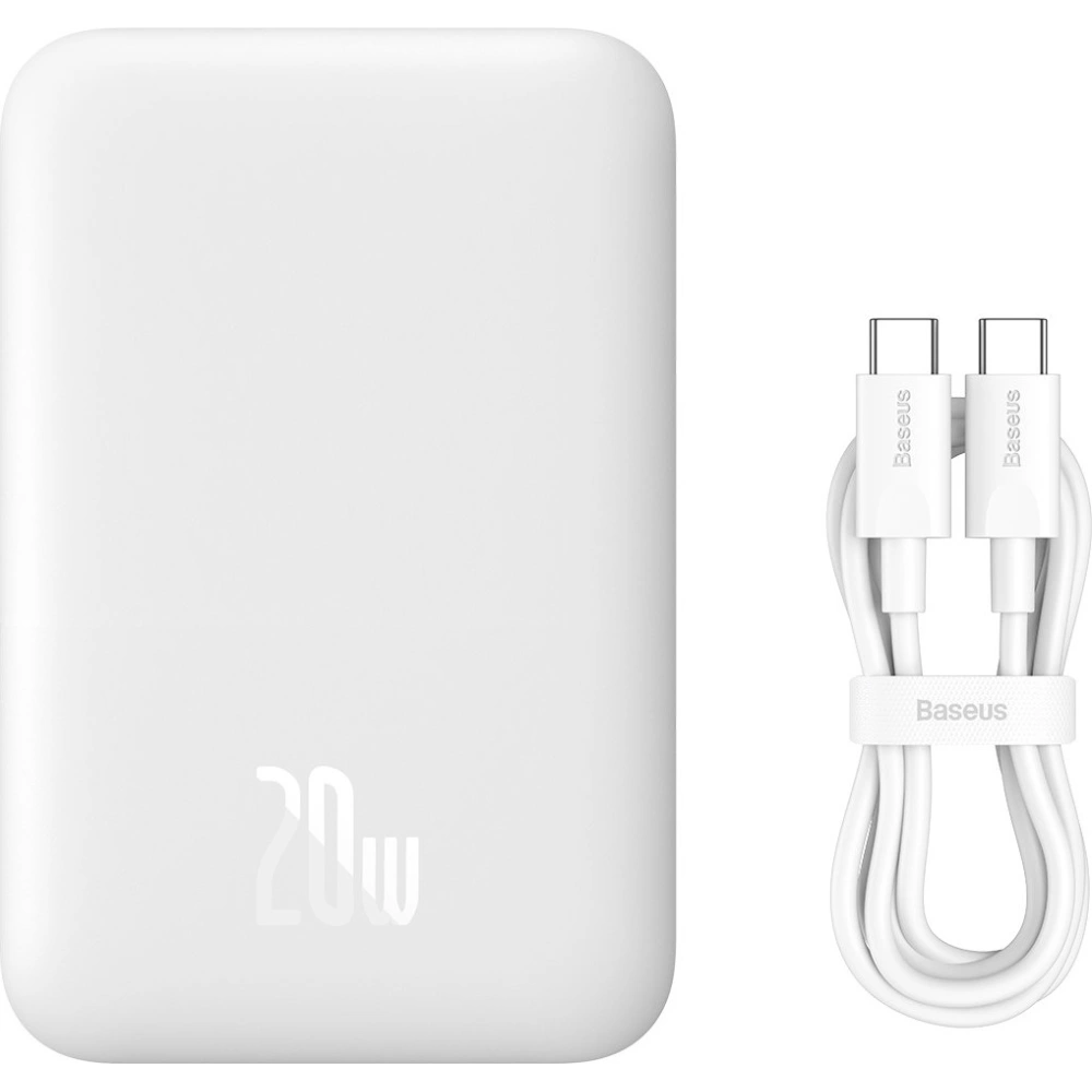 Powerbank Baseus magnetyczny 6000mAh 20W + kabel USB Typ C 60W 50cm biały