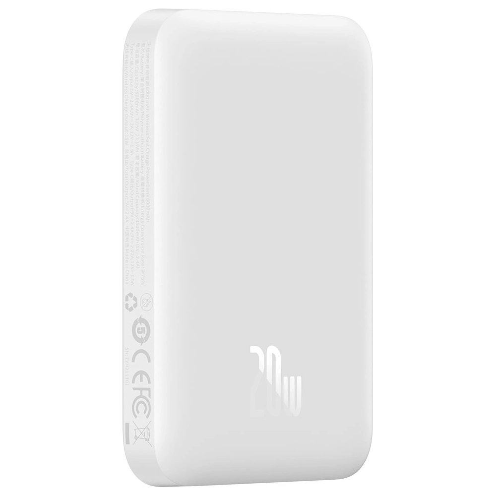 Powerbank Baseus magnetyczny 6000mAh 20W + kabel USB Typ C 60W 50cm biały