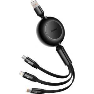 Zavíratelný kabel 3w1 Baseus Bright Mirror 2 USB-A - micro USB + Lightning + USB-C 66W 1.1m černý