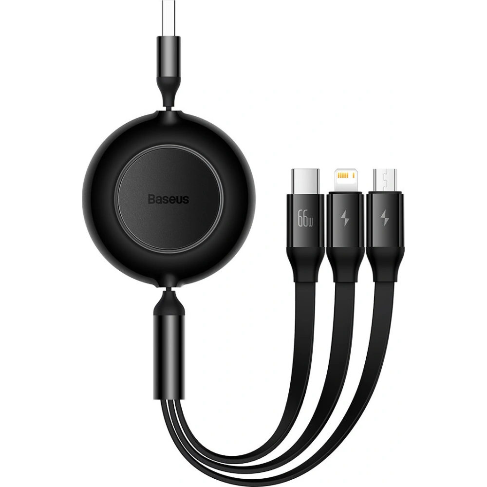 Zwijany kabel 3w1 Baseus Bright Mirror 2 USB-A - micro USB + Lightning + USB-C 66W 1.1m czarny