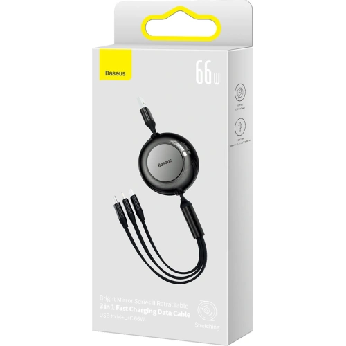 Kup Cablul retractabil 3w1 Baseus Bright Mirror 2 USB-A - micro USB + Lightning + USB-C 66W 1.1m negru - BSU3355BLK - {ean13} - Sklep Home Screen
