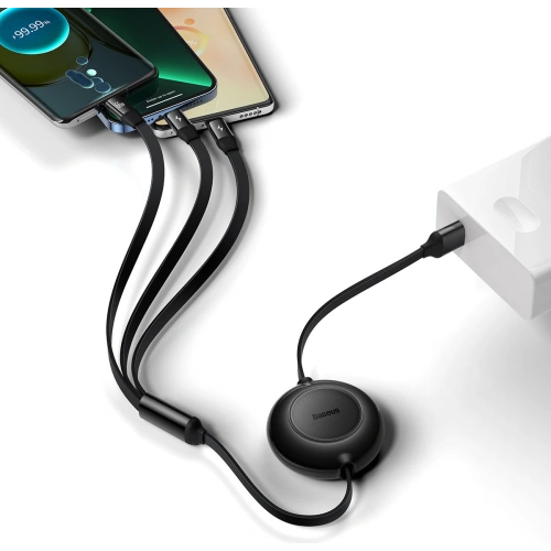 Kup Cablul retractabil 3w1 Baseus Bright Mirror 2 USB-A - micro USB + Lightning + USB-C 66W 1.1m negru - BSU3355BLK - {ean13} - Sklep Home Screen