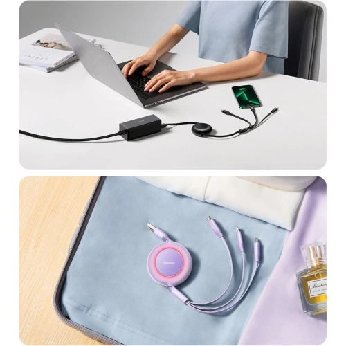 Kup Cablul retractabil 3w1 Baseus Bright Mirror 2 USB-A - micro USB + Lightning + USB-C 66W 1.1m negru - BSU3355BLK - {ean13} - Sklep Home Screen