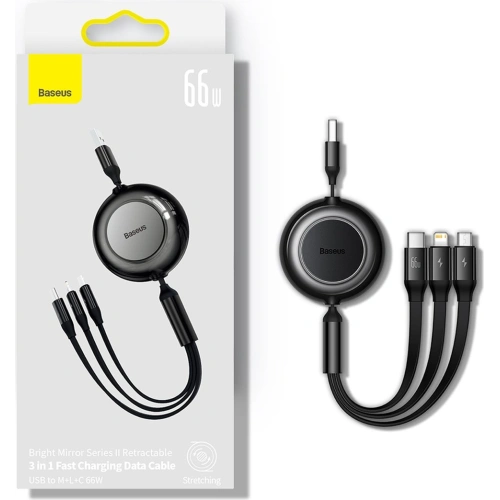 Kup Cablul retractabil 3w1 Baseus Bright Mirror 2 USB-A - micro USB + Lightning + USB-C 66W 1.1m negru - BSU3355BLK - {ean13} - Sklep Home Screen