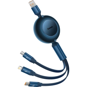 Skládací kabel 3w1 Baseus Bright Mirror 2 USB-A - micro USB + Lightning + USB-C 66W 1.1m modrý
