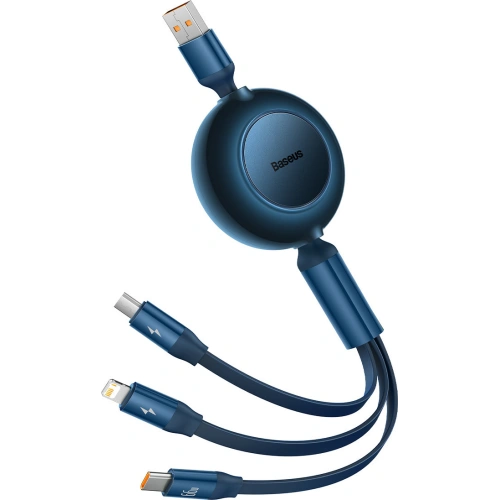 Buy Baseus Bright Mirror 2 retractable cable 3in1 USB Type A - micro USB + Lightning + USB Type C 66W 1.1m blue - BSU3356BLU - {ean13} - Home Screen Store Europe