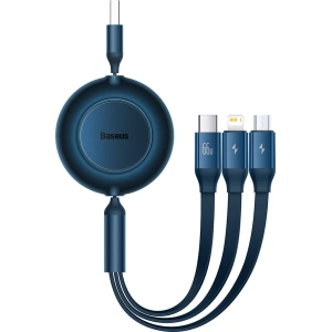 Zwijany kabel 3w1 Baseus Bright Mirror 2 USB-A - micro USB + Lightning + USB-C 66W 1.1m niebieski