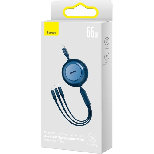 Buy Baseus Bright Mirror 2 retractable cable 3in1 USB Type A - micro USB + Lightning + USB Type C 66W 1.1m blue - BSU3356BLU - {ean13} - Home Screen Store Europe
