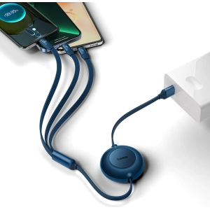 Zwijany kabel 3w1 Baseus Bright Mirror 2 USB-A - micro USB + Lightning + USB-C 66W 1.1m niebieski