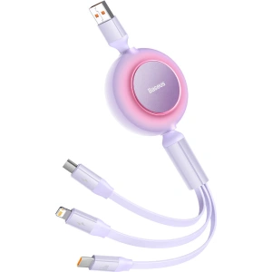 Zavinutý kabel 3w1 Baseus Bright Mirror 2 USB-A - micro USB + Lightning + USB-C 66W 1.1m fialový