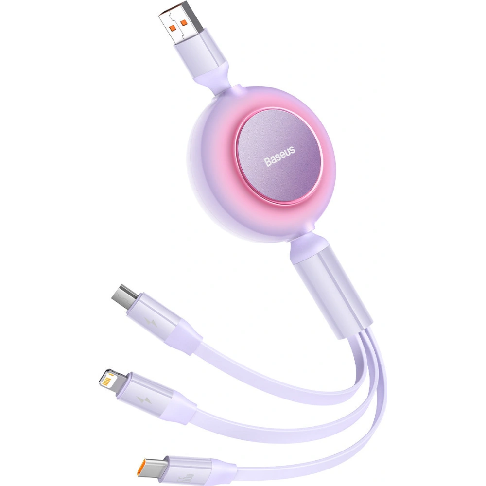 Zwijany kabel 3w1 Baseus Bright Mirror 2 USB-A - micro USB + Lightning + USB-C 66W 1.1m fioletowy