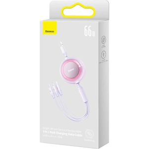 Zwijany kabel 3w1 Baseus Bright Mirror 2 USB-A - micro USB + Lightning + USB-C 66W 1.1m fioletowy