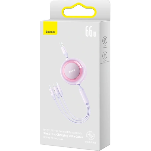 Kup Összecsukható kábel 3w1 Baseus Bright Mirror 2 USB-A - micro USB + Lightning + USB-C 66W 1.1m lila - BSU3357PRP - {ean13} - Sklep Home Screen
