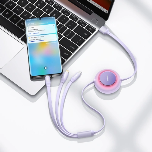 Kup Összecsukható kábel 3w1 Baseus Bright Mirror 2 USB-A - micro USB + Lightning + USB-C 66W 1.1m lila - BSU3357PRP - {ean13} - Sklep Home Screen