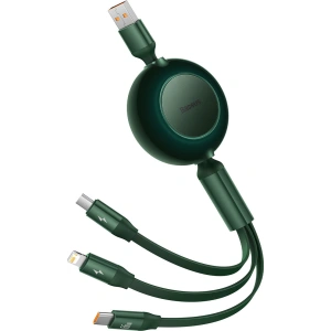 Zwijany kabel 3w1 Baseus Bright Mirror 2 USB-A - micro USB + Lightning + USB-C 66W 1.1m zielony