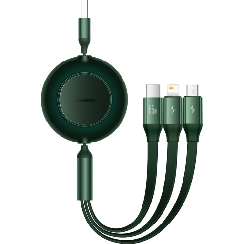 Kup Cablul retractabil 3w1 Baseus Bright Mirror 2 USB-A - micro USB + Lightning + USB-C 66W 1.1m verde - BSU3358GRN - {ean13} - Sklep Home Screen