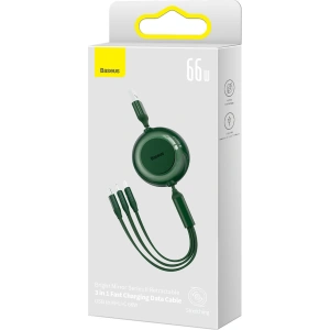 Zwijany kabel 3w1 Baseus Bright Mirror 2 USB-A - micro USB + Lightning + USB-C 66W 1.1m zielony