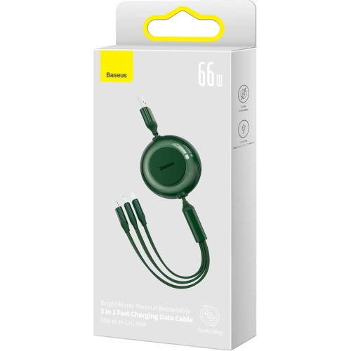 Kup Cablul retractabil 3w1 Baseus Bright Mirror 2 USB-A - micro USB + Lightning + USB-C 66W 1.1m verde - BSU3358GRN - {ean13} - Sklep Home Screen