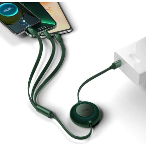 Zwijany kabel 3w1 Baseus Bright Mirror 2 USB-A - micro USB + Lightning + USB-C 66W 1.1m zielony