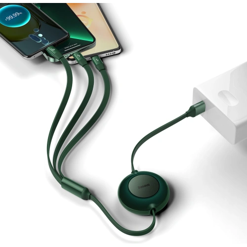 Kup Cablul retractabil 3w1 Baseus Bright Mirror 2 USB-A - micro USB + Lightning + USB-C 66W 1.1m verde - BSU3358GRN - {ean13} - Sklep Home Screen