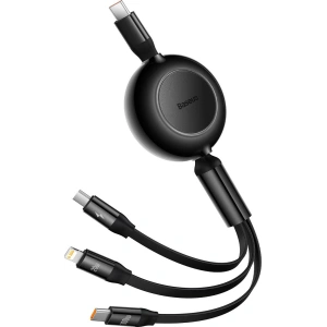 Zavíratelný kabel 3w1 Baseus Bright Mirror 2 USB-C - micro USB + Lightning + USB-C 3.5A 1.1m černý