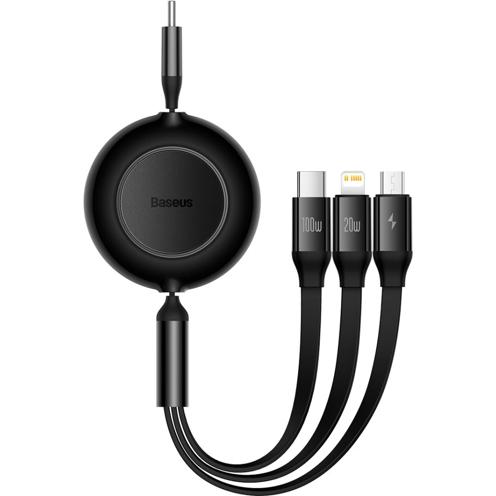 Zwijany kabel 3w1 Baseus Bright Mirror 2 USB-C - micro USB + Lightning + USB-C 3.5A 1.1m czarny