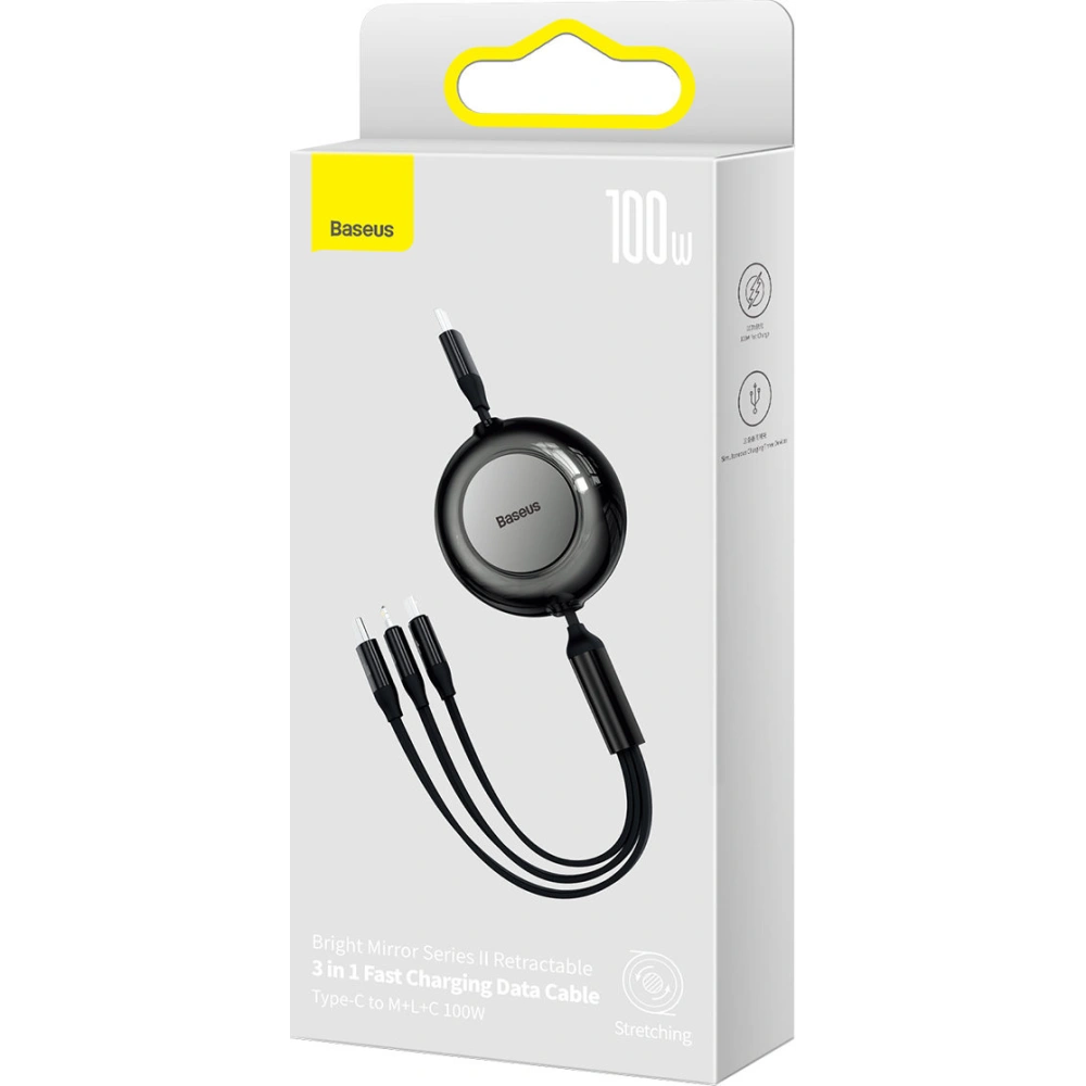 Zwijany kabel 3w1 Baseus Bright Mirror 2 USB-C - micro USB + Lightning + USB-C 3.5A 1.1m czarny