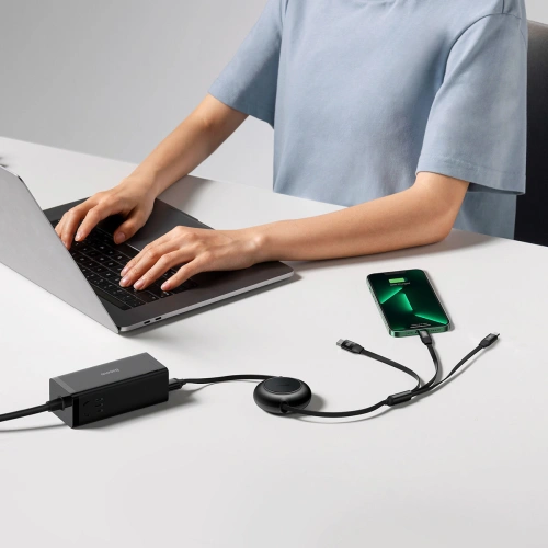 Kup Zavíratelný kabel 3w1 Baseus Bright Mirror 2 USB-C - micro USB + Lightning + USB-C 3.5A 1.1m černý - BSU3361BLK - {ean13} - Sklep Home Screen