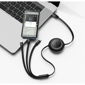 Zwijany kabel 3w1 Baseus Bright Mirror 2 USB-C - micro USB + Lightning + USB-C 3.5A 1.1m czarny