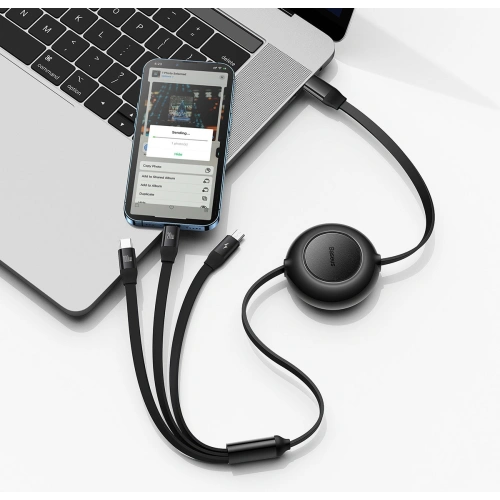 Buy Baseus Bright Mirror 2 retractable cable 3in1 USB Type C - micro USB + Lightning + USB Type C 3.5A 1.1m black - BSU3361BLK - {ean13} - Home Screen Store Europe