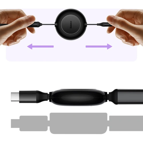 Buy Baseus Bright Mirror 2 retractable cable 3in1 USB Type C - micro USB + Lightning + USB Type C 3.5A 1.1m black - BSU3361BLK - {ean13} - Home Screen Store Europe