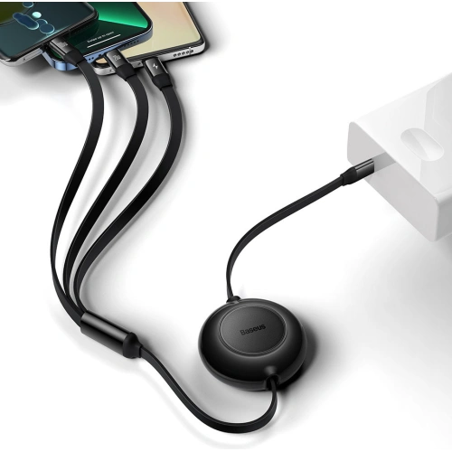 Buy Baseus Bright Mirror 2 retractable cable 3in1 USB Type C - micro USB + Lightning + USB Type C 3.5A 1.1m black - BSU3361BLK - {ean13} - Home Screen Store Europe