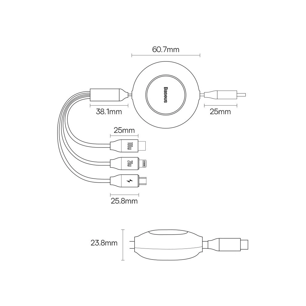 Zwijany kabel 3w1 Baseus Bright Mirror 2 USB-C - micro USB + Lightning + USB-C 3.5A 1.1m czarny