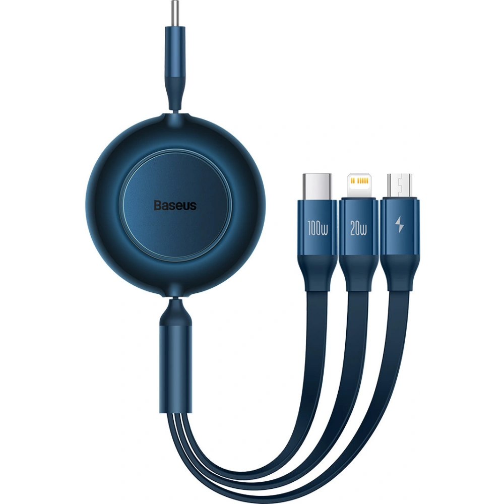 Zwijany kabel 3w1 Baseus Bright Mirror 2 USB-C - micro USB + Lightning + USB-C 3.5A 1.1m niebieski