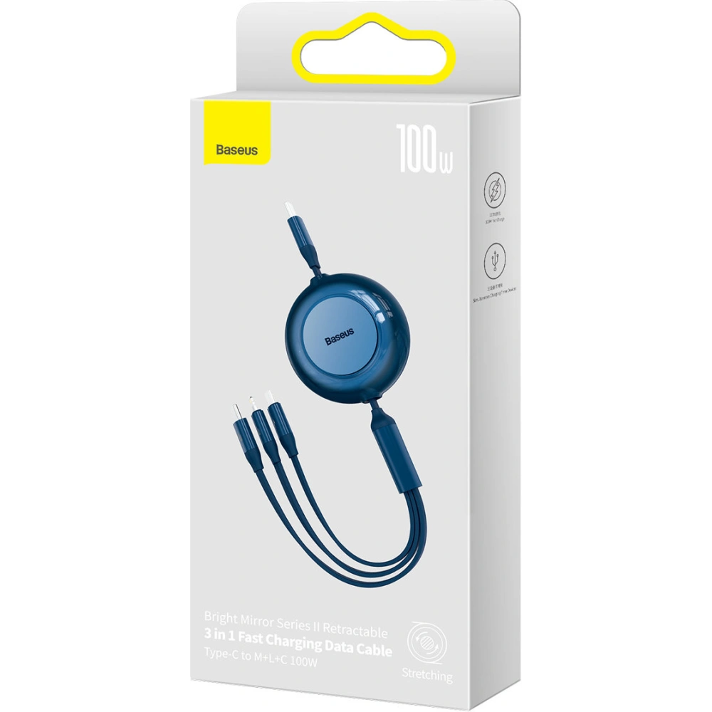 Zwijany kabel 3w1 Baseus Bright Mirror 2 USB-C - micro USB + Lightning + USB-C 3.5A 1.1m niebieski