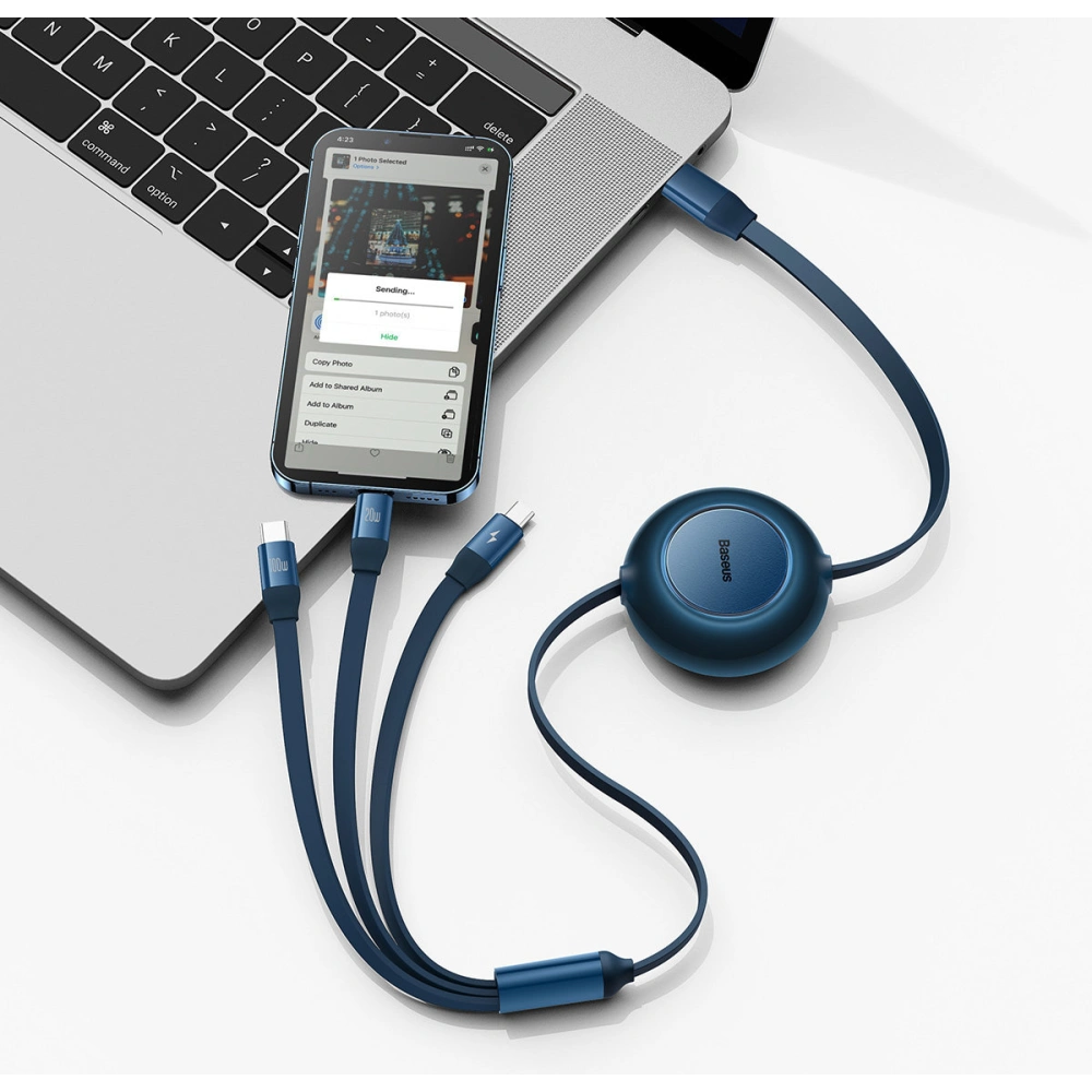 Zwijany kabel 3w1 Baseus Bright Mirror 2 USB-C - micro USB + Lightning + USB-C 3.5A 1.1m niebieski