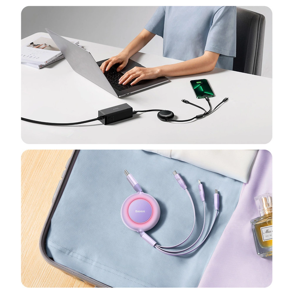 Zwijany kabel 3w1 Baseus Bright Mirror 2 USB-C - micro USB + Lightning + USB-C 3.5A 1.1m niebieski