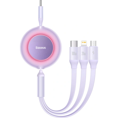 Kup Zavíratelný kabel 3w1 Baseus Bright Mirror 2 USB-C - micro USB + Lightning + USB-C 3.5A 1.1m fialový - BSU3363PRP - {ean13} - Sklep Home Screen